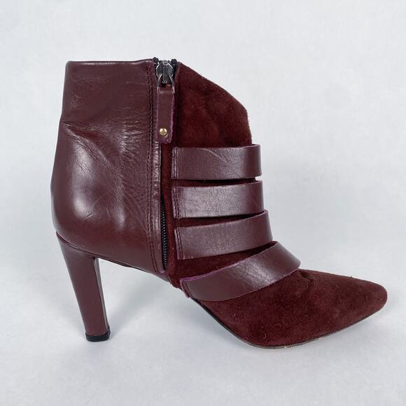 The Kooples Burgundy Oxblood Heeled Buckle Booties 37 - Picture 2 of 7